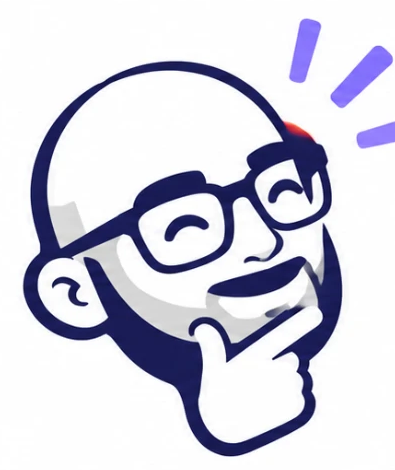 The bhatobvious mascot: a bald, bearded guy in glasses grinning and stroking his chin